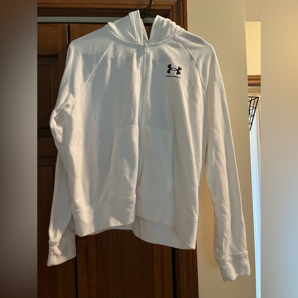 UA white zip up hoody size large